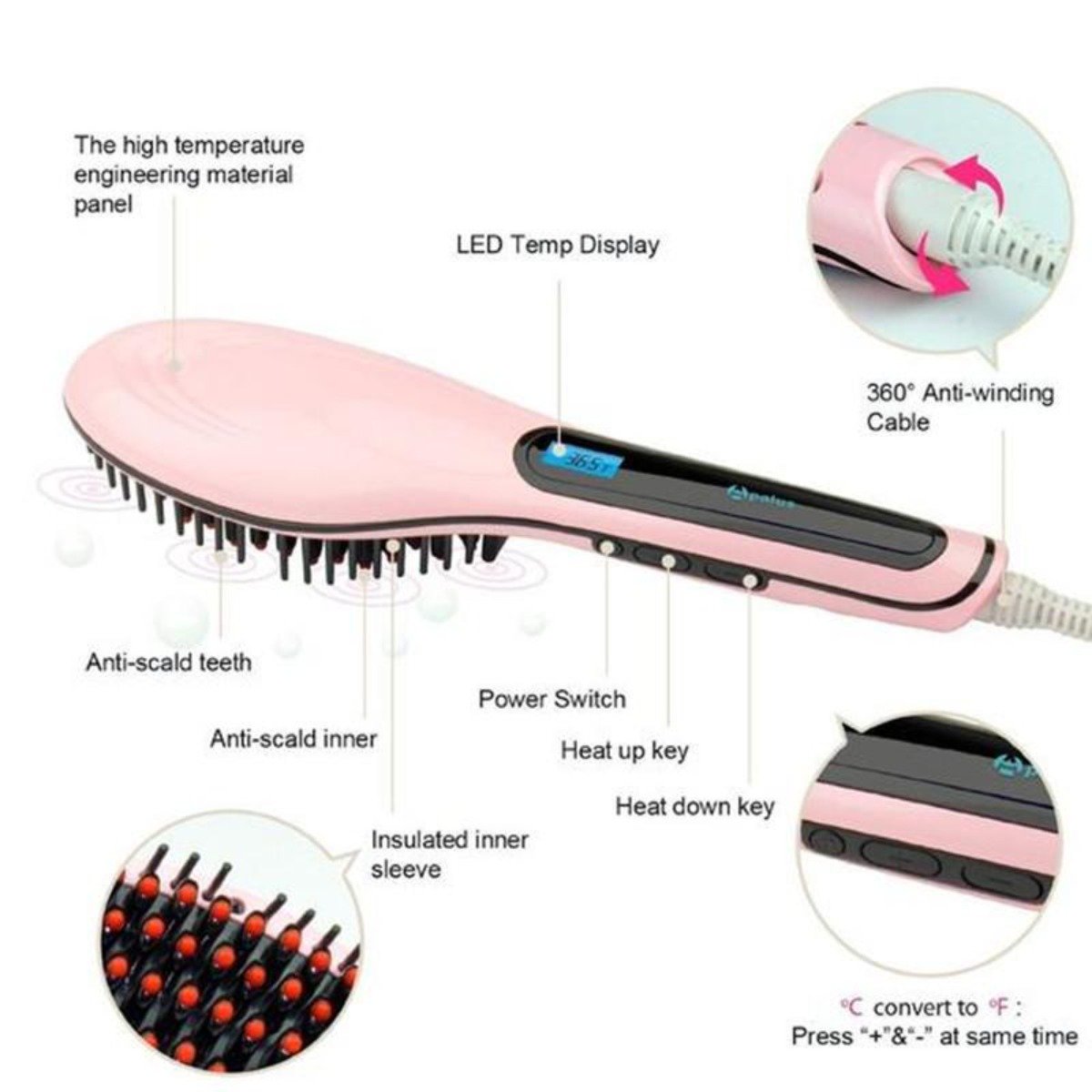 Yellow Pandora Electronic Hair Straightening Brush